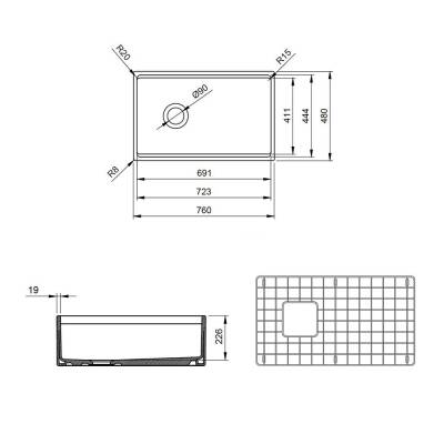 Bocchi Contempo Step Rim Mutfak Eviyesi 76 cm Mat Gri 1344-006-0120 - 4