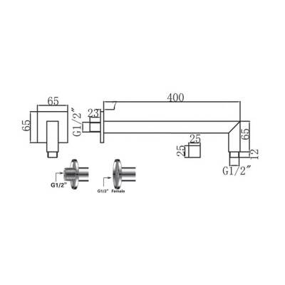 Bocchi Duvardan Tepe Duşu Kolu 40 cm Krom 5750 0001 - 2