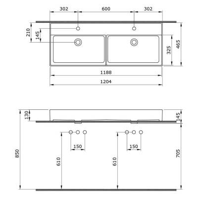 Bocchi Milano Çift Gözlü Lavabo 120 cm Mat Somon 1393-032-0132 - 3