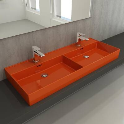 Bocchi Milano Çift Gözlü Lavabo 120 cm Parlak Turuncu 1393-012-0132 - 2