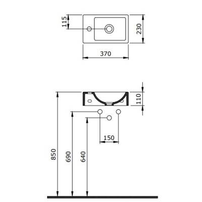 Bocchi Milano Dar Sağ Lavabo 37 Cm Mat Antrasit 1419-020-0126 - 3