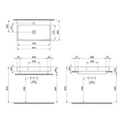 Bocchi Scala Tezgah Üstü Lavabo 80 cm Parlak Beyaz 1078-001-0126 - 3