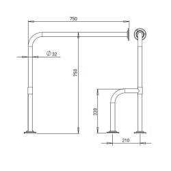 Bocchi Tutunma Barı 90 Derece Açılı Duvardan Ve Ayaklı Parlak Paslanmaz Çelik TBPC-102-1190 - BOCCHI (1)