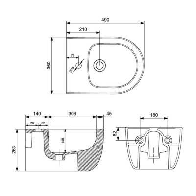 Bocchi V-Tondo Asma Bide Mat Siyah 1487-004-0120 - 2