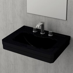 Bocchi Verona Üç Armatür Delikli Lavabo 61 cm Parlak Siyah 1041-005-0127 - 1