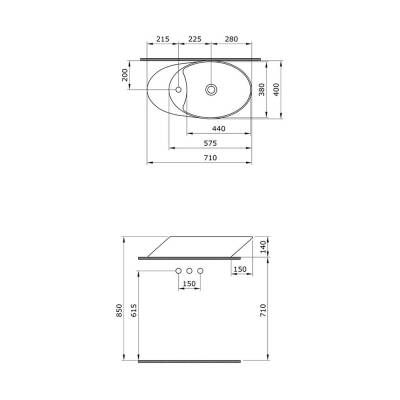 Bocchi Vessel Batarya Banklı Çanak Lavabo 72 cm Mat Buz Mavi 1021-029-0126 - 3