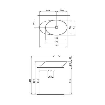 Bocchi Vessel Yatay Çanak Lavabo 72 cm Mat Antrasit 1013-020-0125 - 3