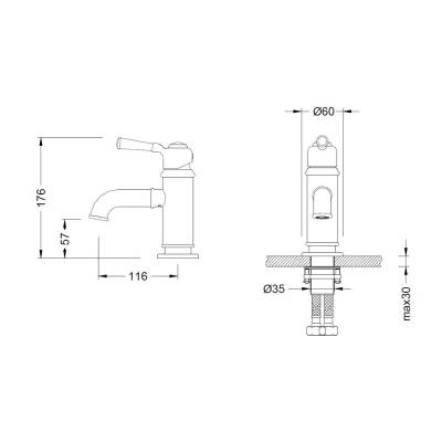 Bocchi Burlington Tek Kollu Lavabo Bataryası Antik Siyah 1004 0001 AB - 2