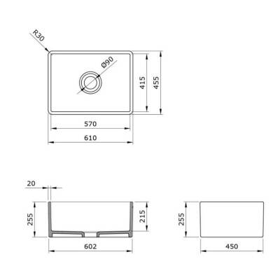 Bocchi Lavello Mutfak Eviyesi 60 cm Parlak Beyaz 1137-001-0120-03 - 7