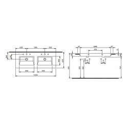 Bocchi Milano Çift Gözlü Lavabo 120 cm Parlak Beyaz 1111-001-0126 - 2