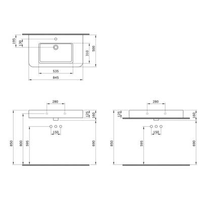 Bocchi Parma Lavabo Tezgah Üstü 85 cm Parlak Beyaz 1124-001-0126 - 2