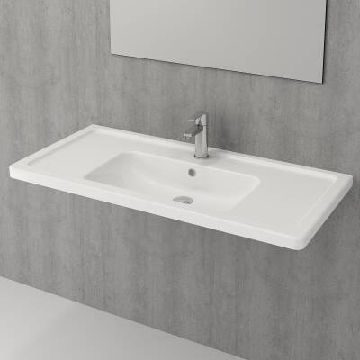 Bocchi Taormina Pro Etajerli Lavabo, 105 cm, Parlak Beyaz 1118-001-0126 - 3