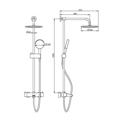 Bocchi Termostatik Banyo Bataryası ve Duş Kolonu Rainsense Termotec 230R 5930 0001 - 2