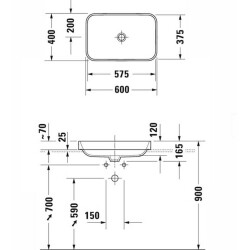 Duravit Happy D.2 Plus Lavabo 60 x 40 cm Antrasit Beyaz 2359606100 - 2