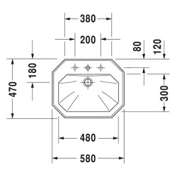 Duravit Lavabo Üstten Geçme 1930 Seri 58 cm Üç Delikli 0476580030 - DURAVİT (1)