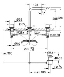 Grohe Lineare 3 Delikli Yüksek Lavabo Bataryası - 20305000 - 2