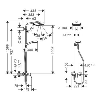 Hansgrohe Duş Kolonu 160 1 Jet , Tek Kollu Batarya İle Crometta 27266400 - 6