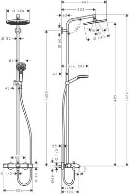 Hansgrohe Duş Kolonu 240 1 Jet, Banyo Termostatı İle Crometta S 27320000 - 2