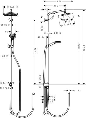 Hansgrohe Duş Kolonu 240 1 Jet, EcoSmart, 9 lt/dk, Reno Crometta S 27270000 - 2