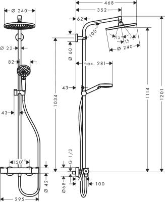 Hansgrohe Duş Kolonu 240 1 Jet, Ecosmart, 9 lt/dk, Termostat İle ( Tepe Duşu Yuvarlak ) Crometta S 27268000 - 3