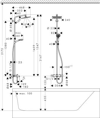 Hansgrohe Duş Kolonu Banyo Termostatı İle ( Tepe Duşu Kare) Crometta E 240 1 jet 27298000 - 4