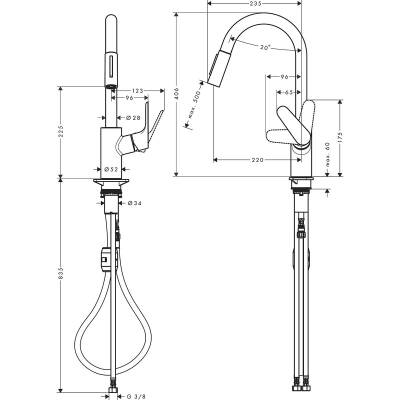 Hansgrohe Focus M41 Eviye Bataryası Satin Siyah 31815670 - 2