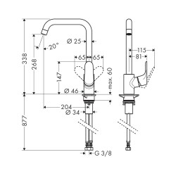 Hansgrohe Focus Tek Kollu Eviye Bataryası M41 260, 1 jet Krom 31820000 - 3