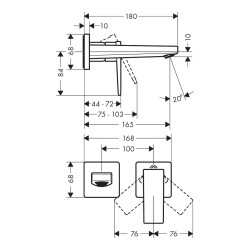 Hansgrohe Metropol Tek Kollu Lavabo Bataryası Çubuk Volan, Ankastre Duvara Monte, 16.5 cm Gaga 32525000 - 3