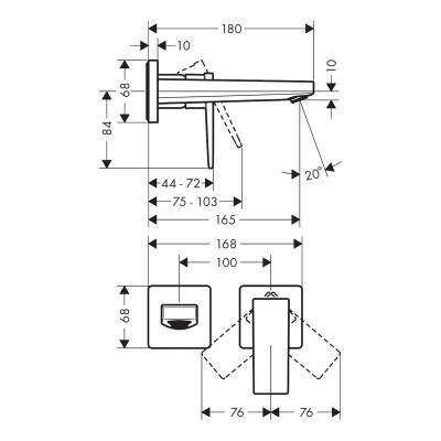 Hansgrohe Metropol Tek Kollu Lavabo Bataryası Çubuk Volan, Ankastre Duvara Monte, 16.5 cm Gaga 32525000 - 3