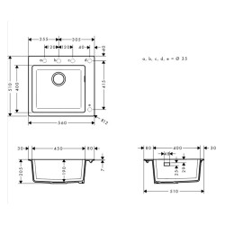 Hansgrohe S510-F450 Ankastre Granit Eviye 450 43312380 - 4