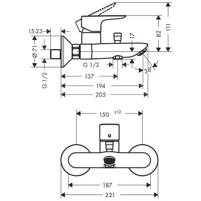 Hansgrohe Talis E Banyo Bataryası Aplike Mat Siyah 71740340 - 2