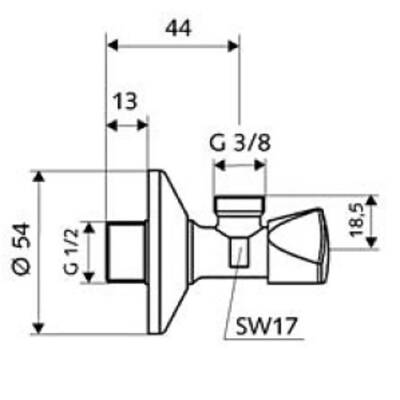 Schell Ara Musluk Açılı Valf, Sanland, Krom Kaplama, 3/8 x 1/2 İnç 970350000 - 2